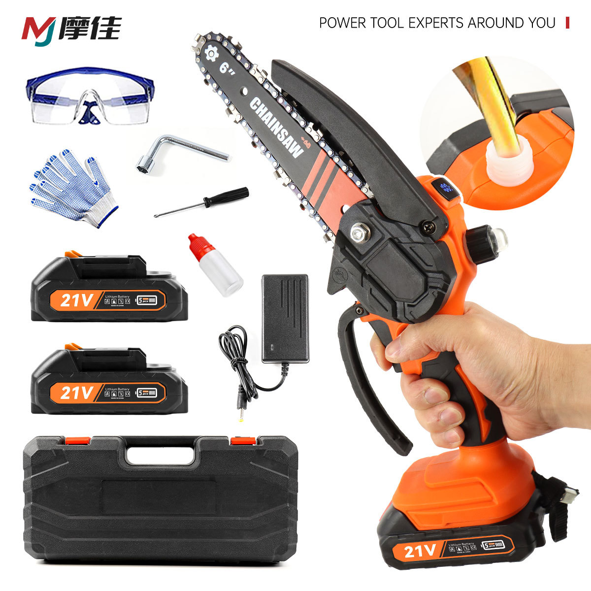 电锯充电式锂电木工锯户外伐木修枝手持小型锯家用锯树电链锯跨境