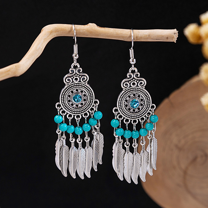 1 Pair Retro Geometric Beaded Plating Chain Alloy Drop Earrings display picture 25
