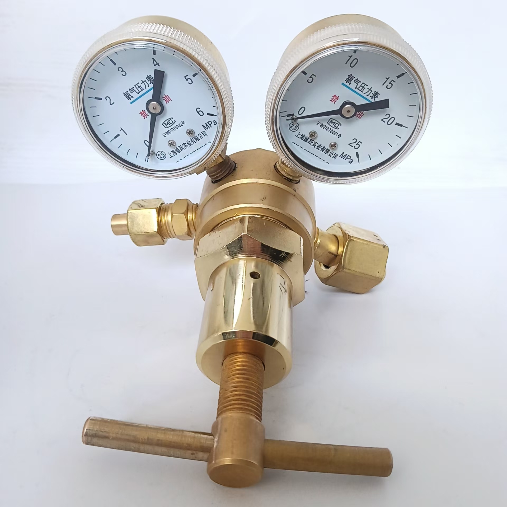 厂家上海维耀氧气减压器YQY-370E单体双表高压减压阀全铜6*25MPa