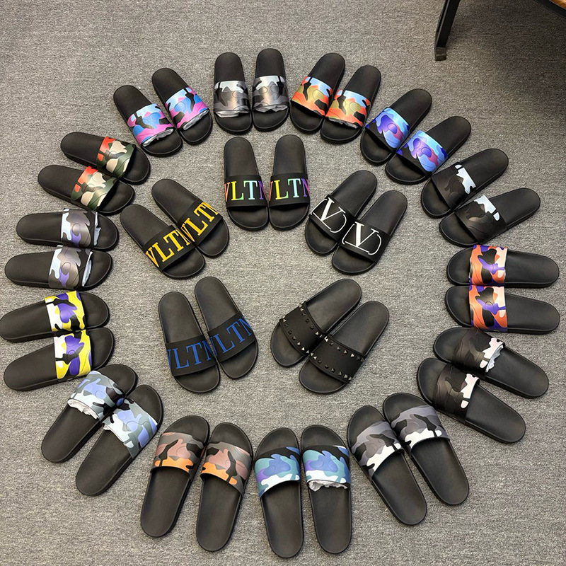 2026 Summer New Camouflage Print High-End Slide Sandals Fashion Rivet Letter Flip-Flops Cambodia Vietnam
