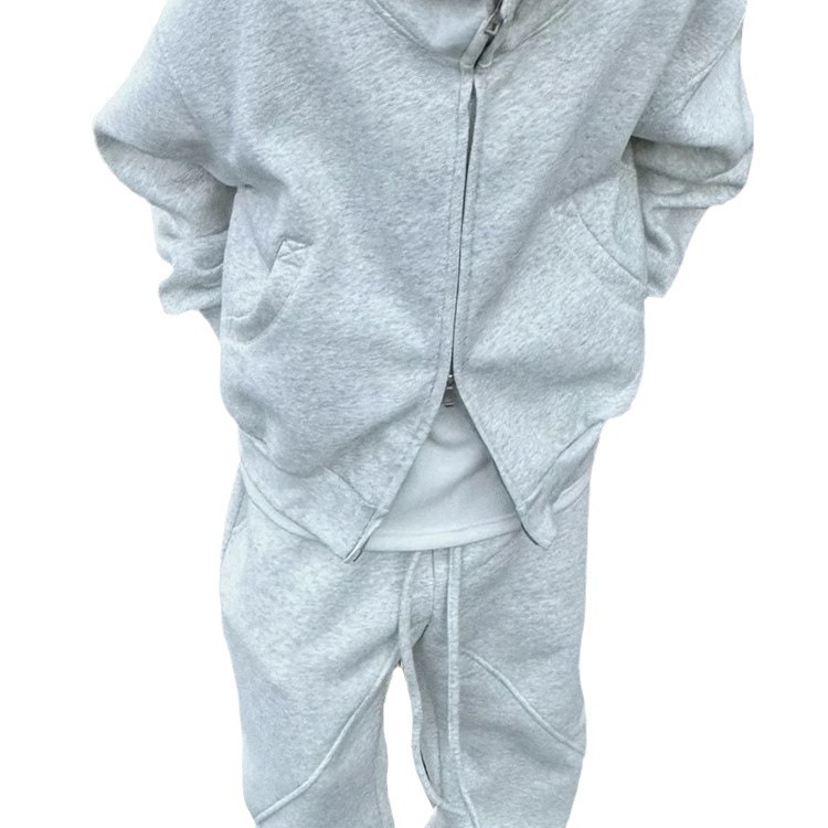 Suéter con capucha de la calle principal para hombre, versión de otoño e invierno, chaqueta corta con cremallera de color sólido de base suelta, estilo de hombre americano pesado