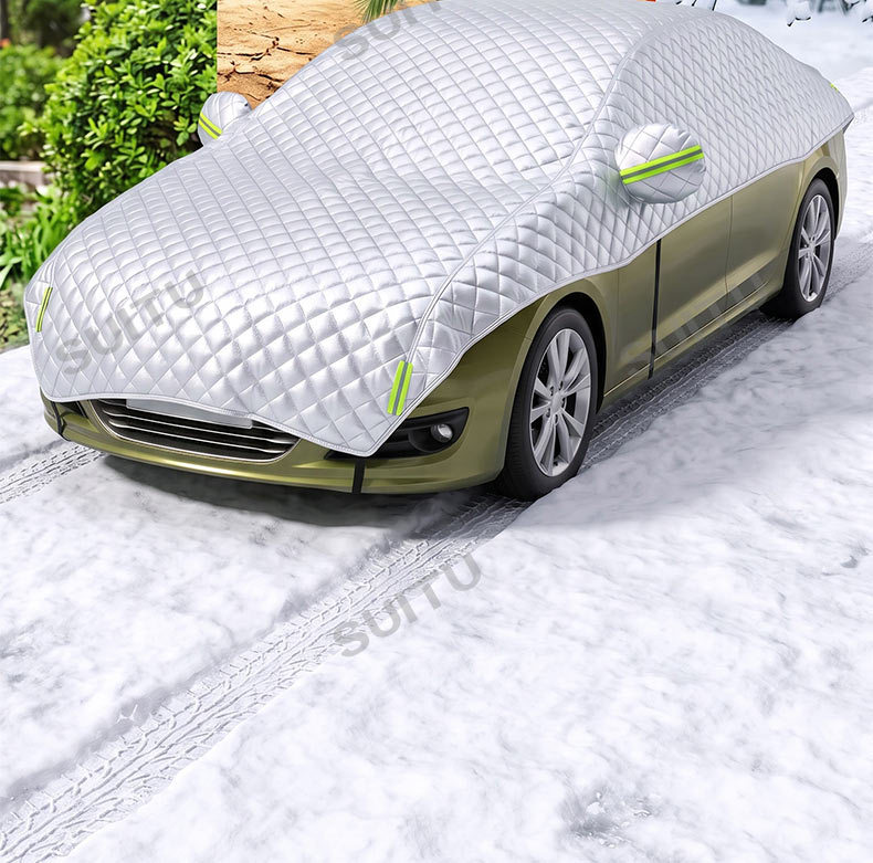 Car windshield snow cover, winter thickened frost and freeze protection, sunshade, and heat insulation half-car cover