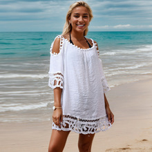 欧美风女装镂空花边性感纯色沙滩裙宽松度假沙滩防晒衣泳衣罩衫