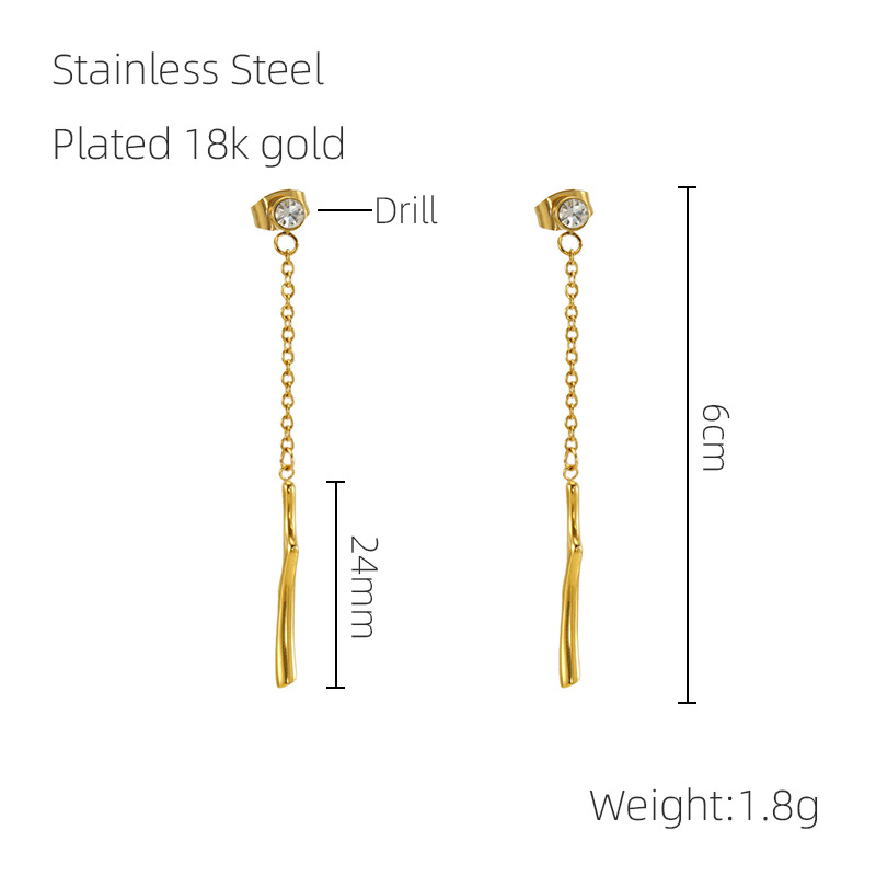 Nueva borla de acero inoxidable de bambú pendientes femeninos europeos y americanos elegantes ins luz pendientes de diamantes de lujo pendientes al por mayor