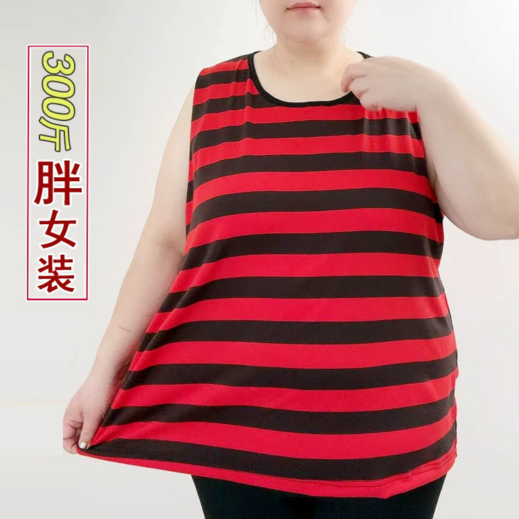 Женская полосатая майка больших размеров на 300 фунтов, свободная эластичная рубашка с широкими плечами на лето.