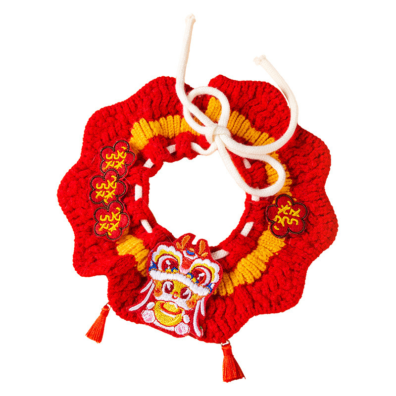 Otoño y invierno perros festivos para atraer dinero en el tesoro de Año Nuevo collar de lana de punto para gatos toallas triangulares para mascotas comidas围裙