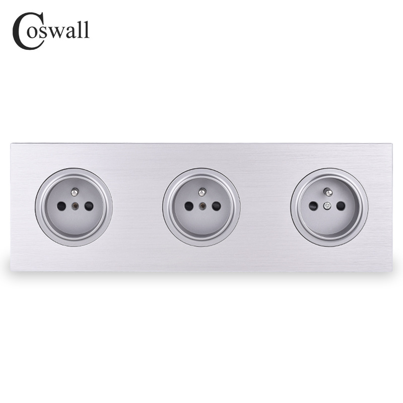 外贸  联体258三位铝板灰黑 欧盟法国  墙壁插座 欧规三法式插座