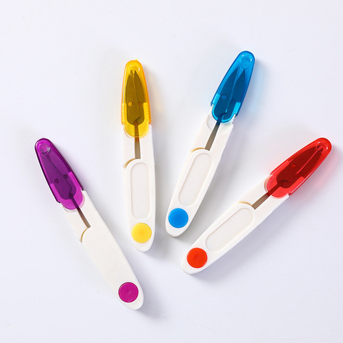 Small cross-stitch scissors, transparent covered thread scissors, safety sewing scissors, household U-shaped plastic spring yarn scissors wholesale