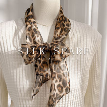 时髦豹纹纯真丝丝巾女春夏新款桑蚕丝飘带发带送礼