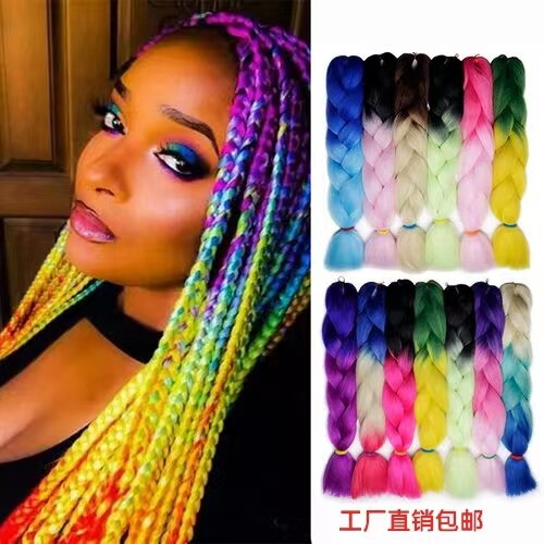 Cross-Border Dreadlocks Hair Extensions Jumbo Braid Hair African Gradient Colorful High Temperature Silk Chemical Fiber Large Braid Wig