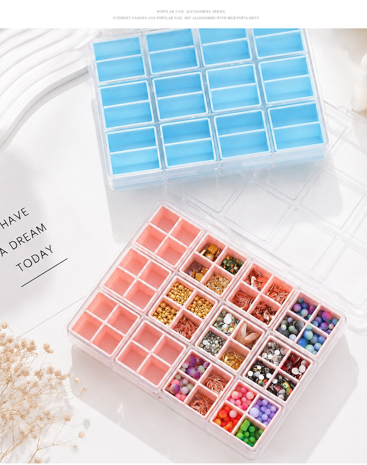 New nail art accessory storage box with detachable compartments, specialized for nail salons, alloy diamond accessory organizer and storage box