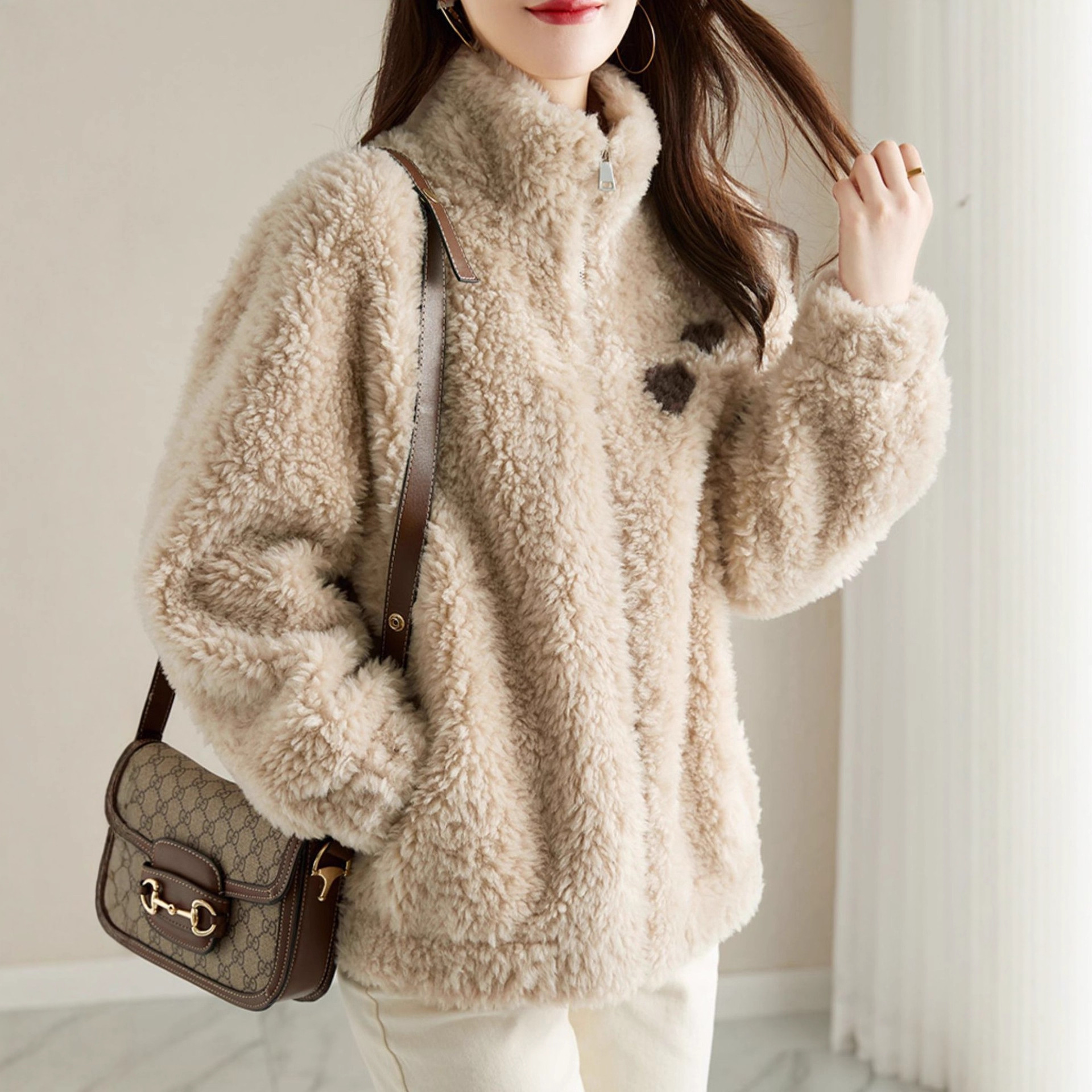 欧货羊剪绒大衣中长女装新款冬羊羔毛颗粒绒一体皮毛海宁皮草外套