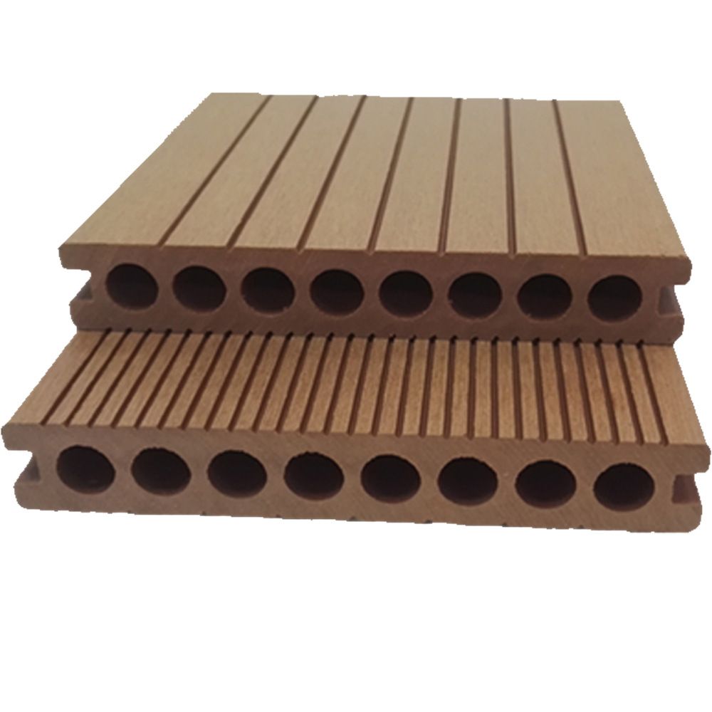 Fábrica de piso de madera de plástico al aire libre agujero redondo piso de madera de plástico 150*24 ingeniería al aire libre cuadrado decorativo agujero placa anti-corrosión image 5