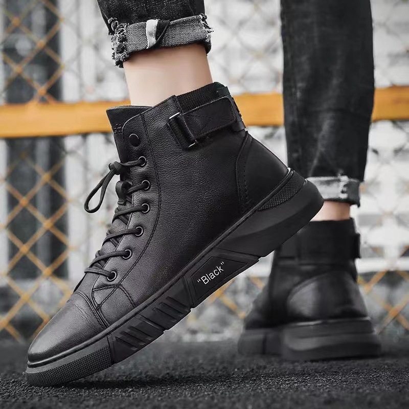Leather winter plush and thick Martin high top men's boots, leather, soft soled cotton leather shoes, warm snow boots_voghion.com