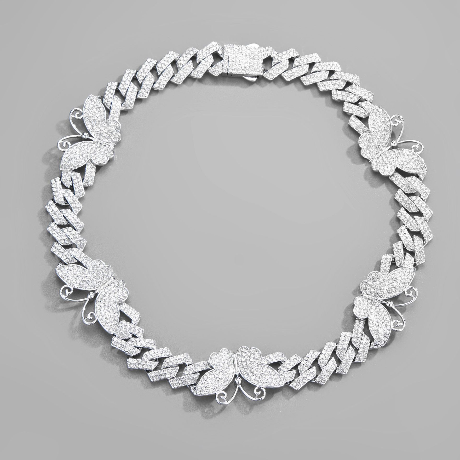 Diamond Set Butterfly Cuban Chain Necklace For Couples Versatile_voghion.com