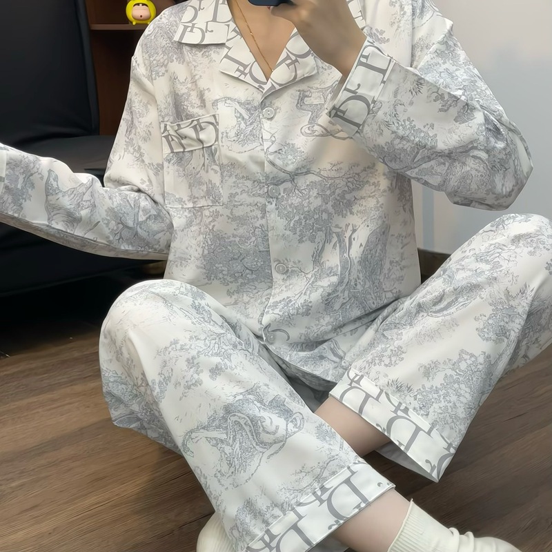 2025新款【D家记忆】印花冰丝睡衣女长袖长裤套装宽松薄款家居服|undefined