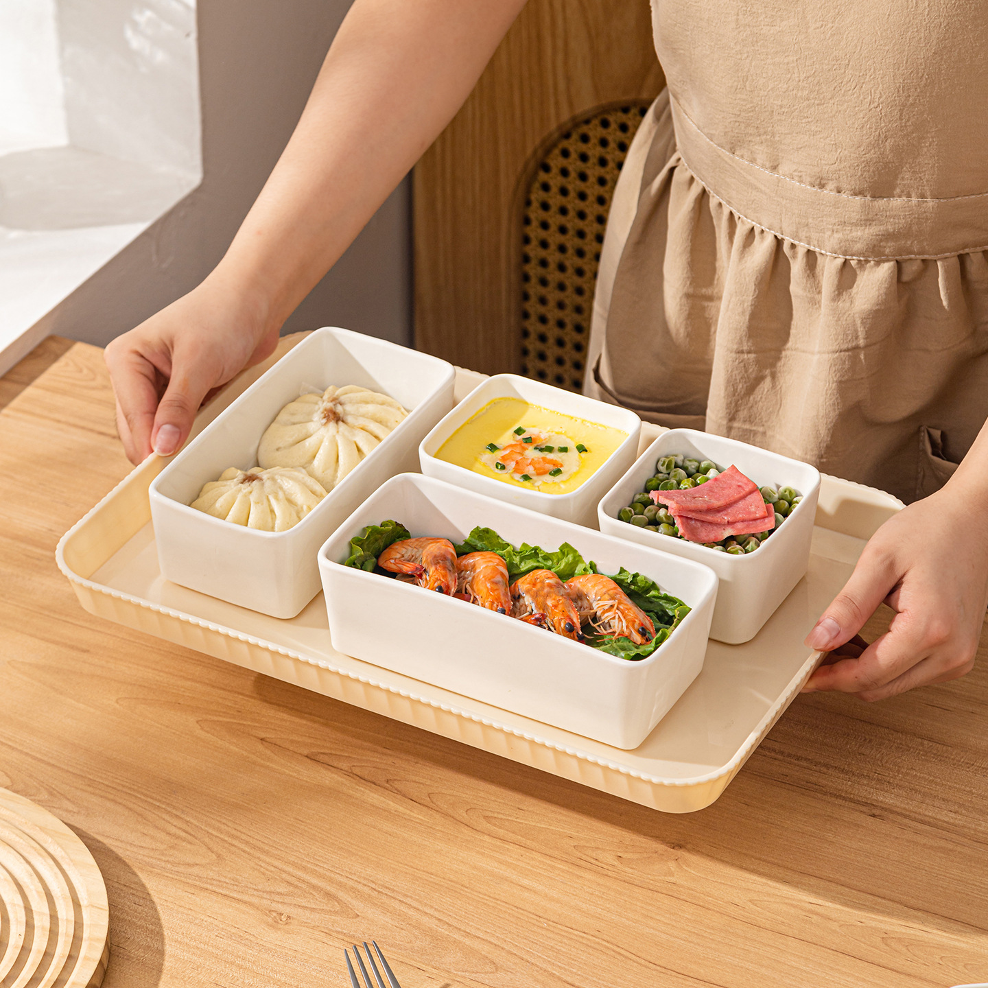 tazón de cerámica simple cocina platos de acompañamiento cuenco divisorio doméstico platos de olla caliente multicapa para almacenar artefactos mágicos platos de condimentos