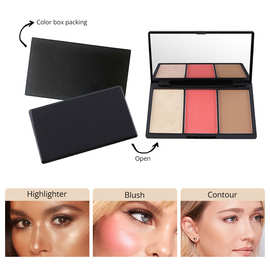 跨境专供无LOGO3合1多功能一体盘鼻影修容定妆粉饼提亮腮红高光盘