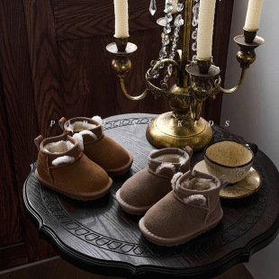 Genuine Leather Kidsren's Simple Cotton Boots Fleece-Lined and Thickeneded Winter 2025 New Men's and Women's Baby Soft-Soled Snow Boots Cotton Shoes