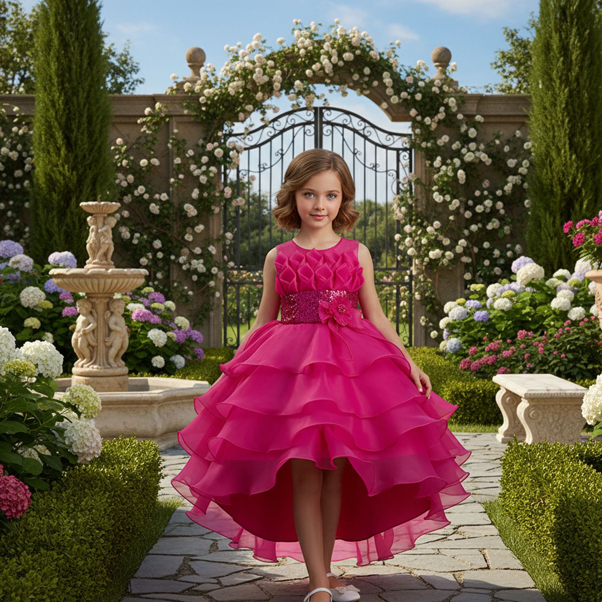 Vestido de princesa esponjoso de malla Falda de encaje de organza de otoño e invierno europea y americana Comercio exterior Suministro de exportación transfronteriza Vestido para niños