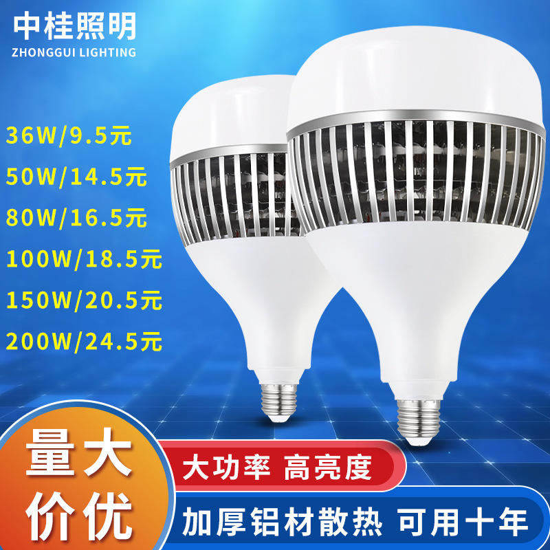 超亮LED球泡灯E27螺口E40 铝材灯泡150W车间仓库工厂工矿灯照明
