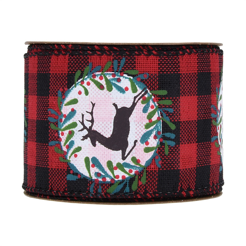 63mm Amazon transfronterizo nueva cinta de lino de Navidad impresa guirlanda de alce decoración imitación de tela de lino stock