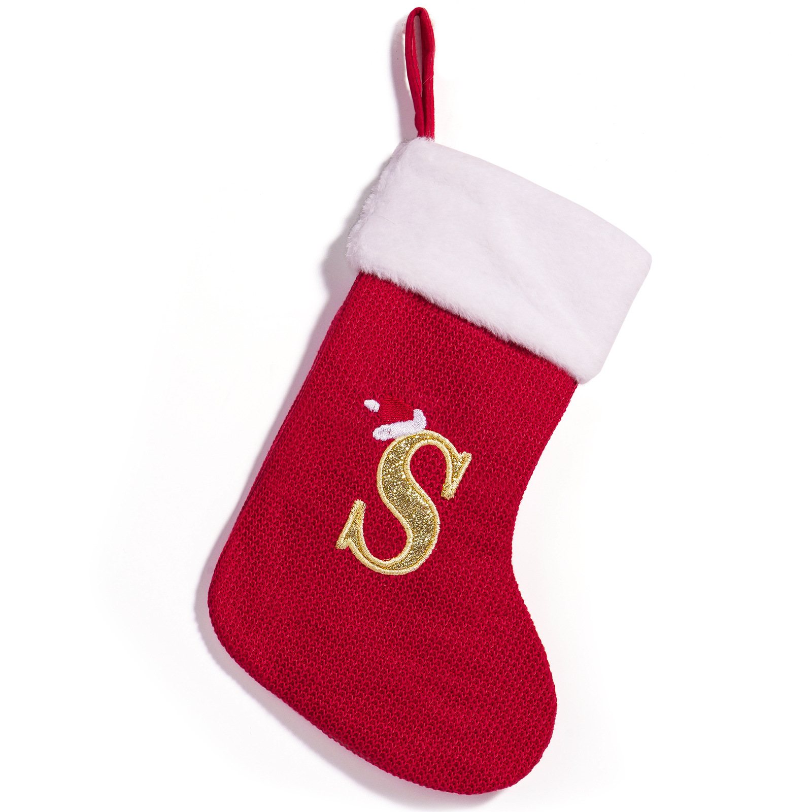 Cross-border nuevo estilo de Navidad rojo 26 letras calcetines de punto de alta calidad colgante de Navidad bordado dulces bolsas de decoración