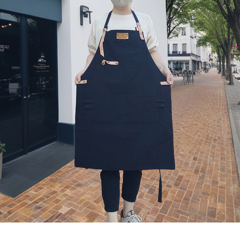 Custom Cotton Double-Layer Apron with 1 Belt and 2 Pockets, Fixed Halter Neck, Floral Design, Suitable for Flower Shops, Nail Art Studios, and Art