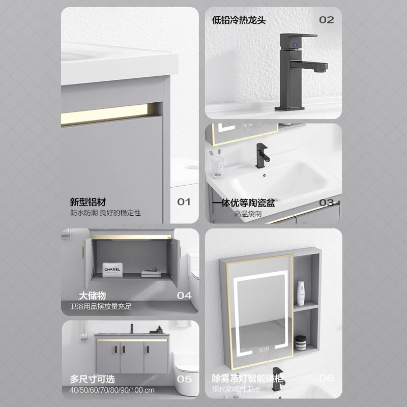 Gabinete de baño de aluminio espacio combinación simple moderno lavabo gabinete de cerámica Placa de roca lavabo mesa de lavado