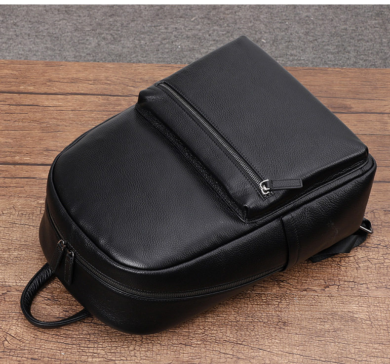 Ba lô nam da bò thật cỡ lớn 30×13×41 cm, ba lô du lịch công tác chống trộm ngăn laptop 14 inch — Màu đen chi tiết 4