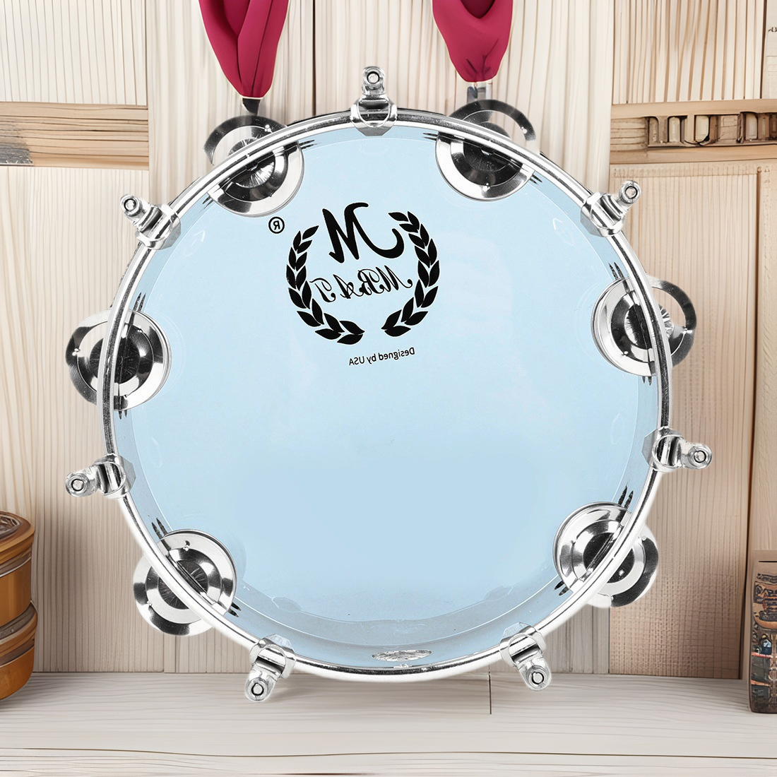 Meibeite de 8 pulgadas de 10 pulgadas de autoajuste de doble fila sonajero banda de tambor tocando el acero inoxidable anillo de plata campana pieza raqueta tambor