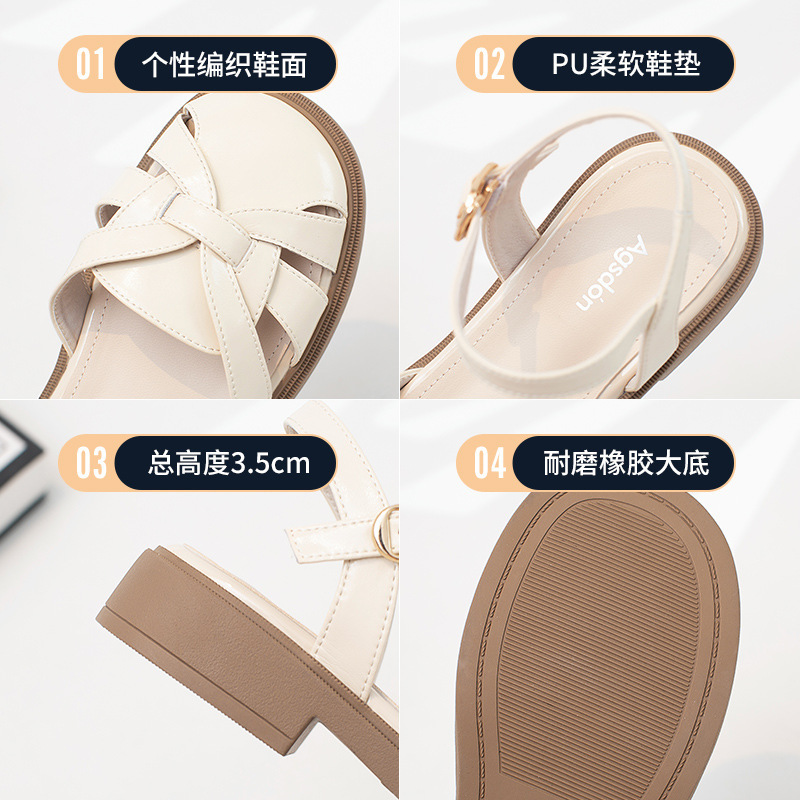 Sandalias Augu Shiden Baotou para mujer, estilo romano retro, tejidas, con diseño de jaula de cerdo, para verano 2025, sandalias para exteriores.