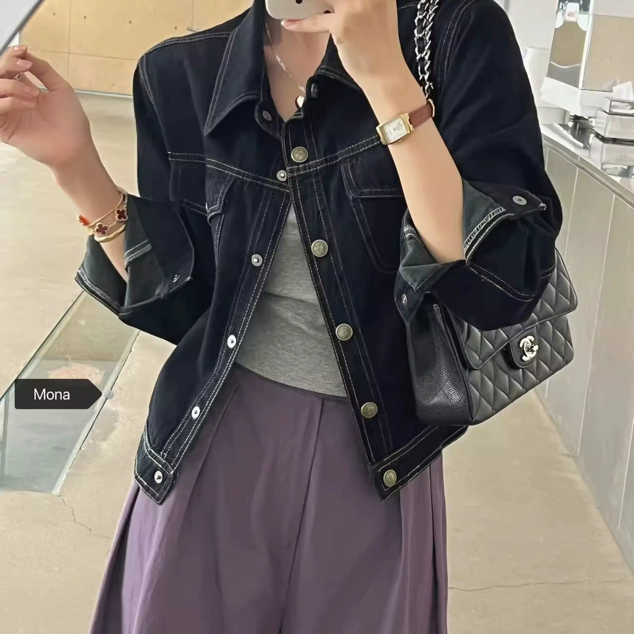 Джинсовая куртка женская весна 2025 новый корейский винтажный дикий короткий дениновый цвет с длинными рукавами для повседневного