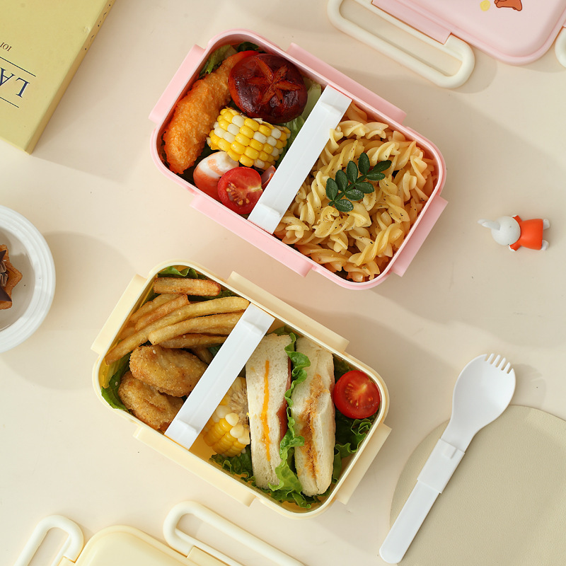 米菲塑料卡通饭盒水杯套装便携可爱儿童便当盒学生食堂分格午餐盒|undefined