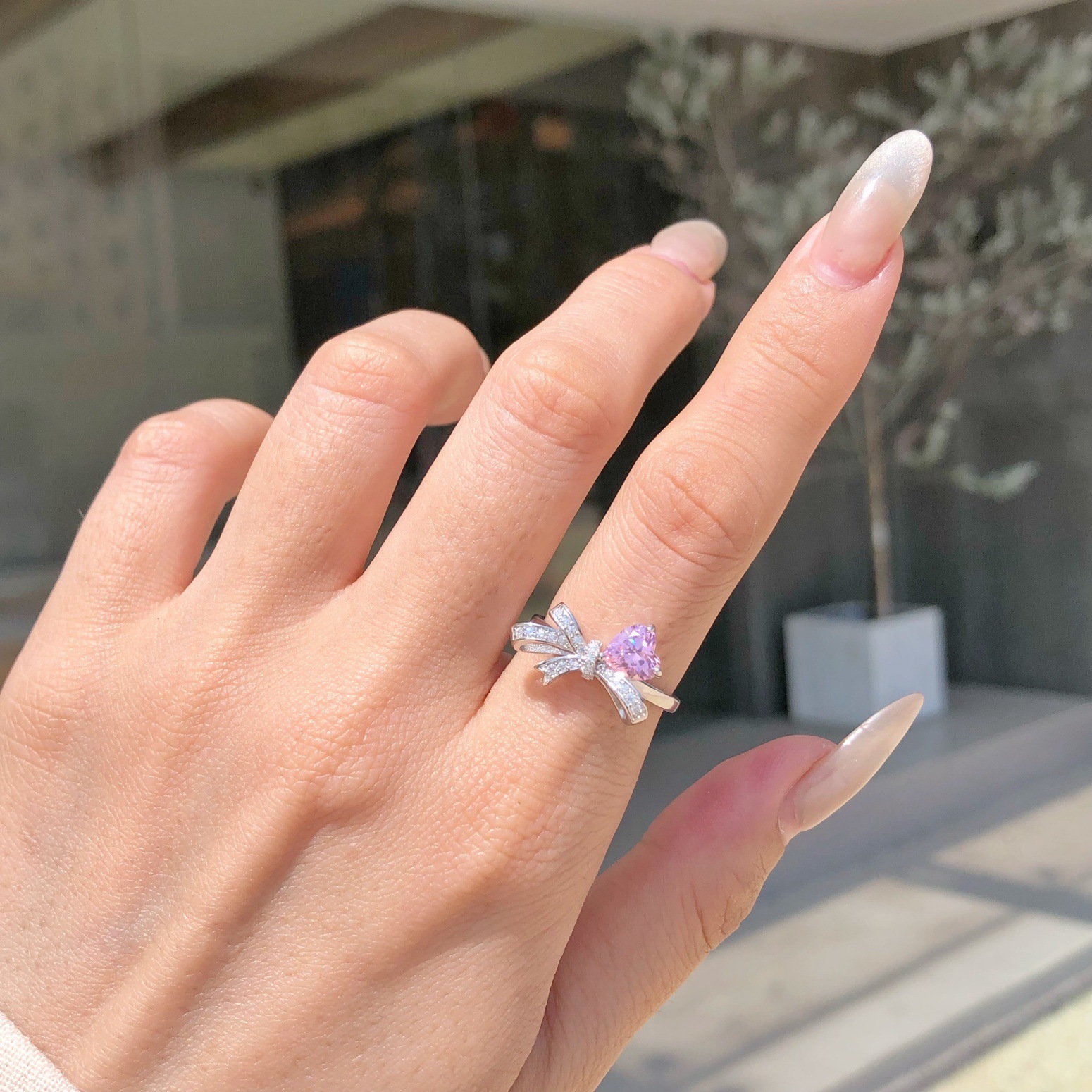 5g Weight Zircon Inlay Material Rings Classification 6, 7, 9 Ring Size 1 Piece Quantity Holiday, Daily Occasion 925 Sterling Silver Material Heart Shape, Bow Knot Pattern Women's Gender Plating, Inlay Design Sweet, Shiny Style 925 Sterling Silver Zircon Heart Shape Bow Knot Rings 21