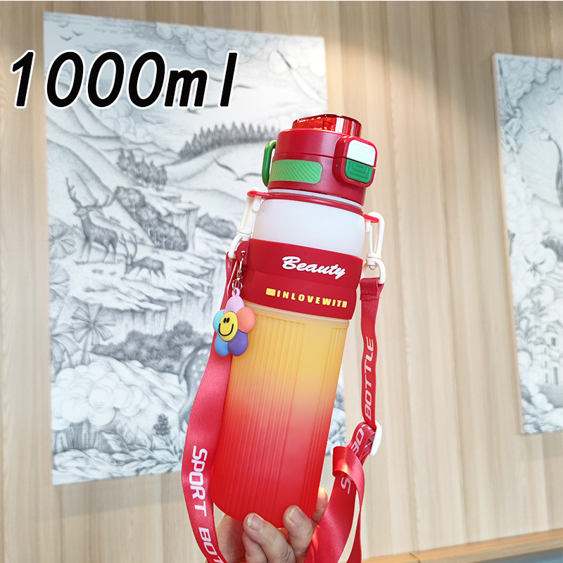 Botella de agua con correa portátil transfronteriza linda serie girasol color degradado taza de agua con pajita de alto valor taza de agua deportiva