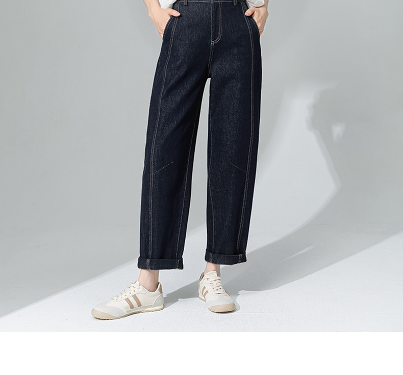 Quần jeans nữ cạp cao ống rộng dáng harem denim — Xanh denim chi tiết 22