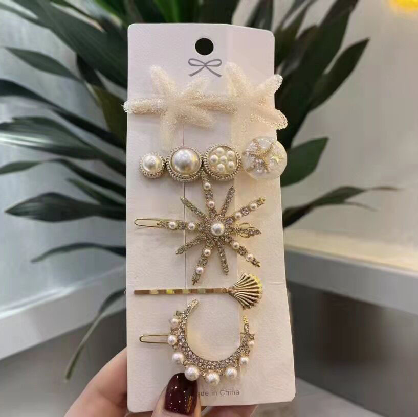 网红头饰星辰大海发夹组合 5件套发卡抖音货源花朵一字夹厂家批发|ru