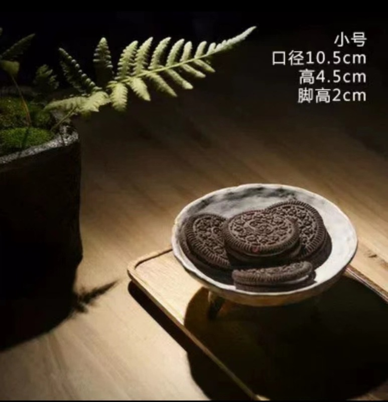 粉引三足高足果物皿創意現代間食菓子皿個性陶磁器茶点皿禅意茶道置物|undefined