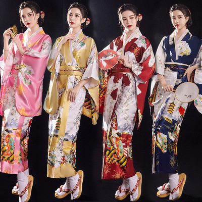 Japanese royal blue red pink Kimono dress for women female stage performance anime drama cosplay  Pajamas women sati night gown bathrobes for lady