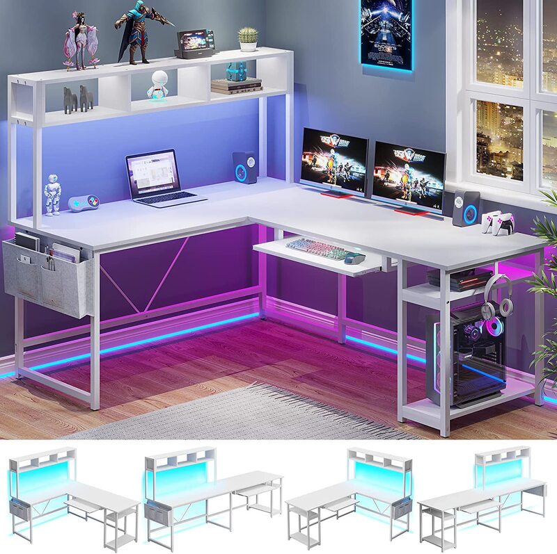 Modern Office Study Writing Desk Corner Computer Desk with Mouse Pad and Cable Management Home Gaming Table
