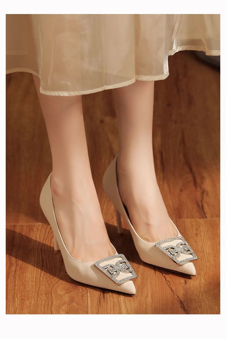 9888D-085 Stiletto Spitzschuh Strass Pendler Berufsschuhe Klassisch Vielseitig Täglich High Heels Elegant Schlicht_voghion.com