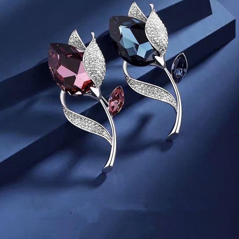 Tulpenblüten Perlenbrosche Für Herren, Elegante Kristallnadel_voghion.com