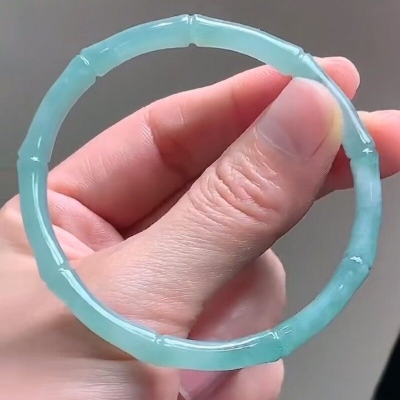 Natural A-Grade Jadeite Blue Water Bamboo Joint Bracelet, Rising Ice Jade Bracelet, Women's Jewelry, Sihui Jade