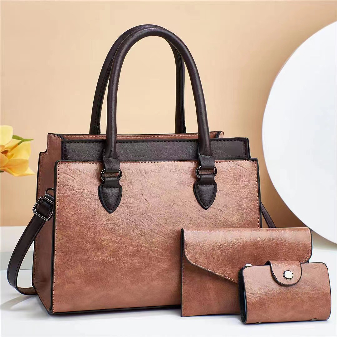 1041g Weight Polyester Cotton Lining Material Zipper Closure Type Top Handle Strap Type Handbag Bags Type Daily Occasion Pu Leather Material Solid Color Pattern All Seasons Season Women's Gender Classic Style Style Square Shape Large Size Women's Bag  Spring New Textured Korean Style Portable Three-Piece Suit Fashionable Retro Shoulder Messenger Bag 8
