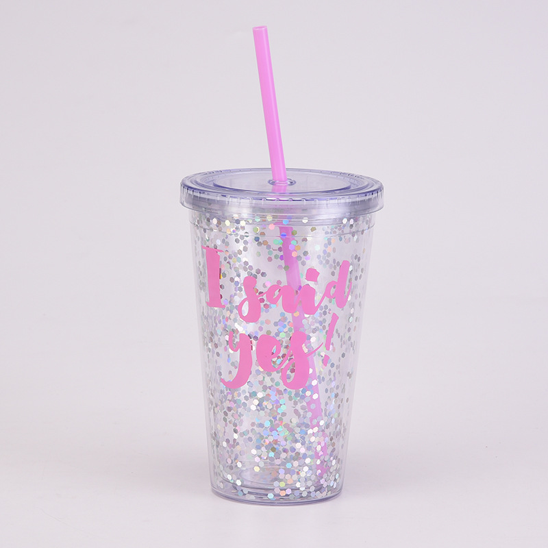 Nuevo regalo transfronterizo taza de boda 16oz doble capa de plástico taza de paja taza transparente simple taza de plástico para las mujeres