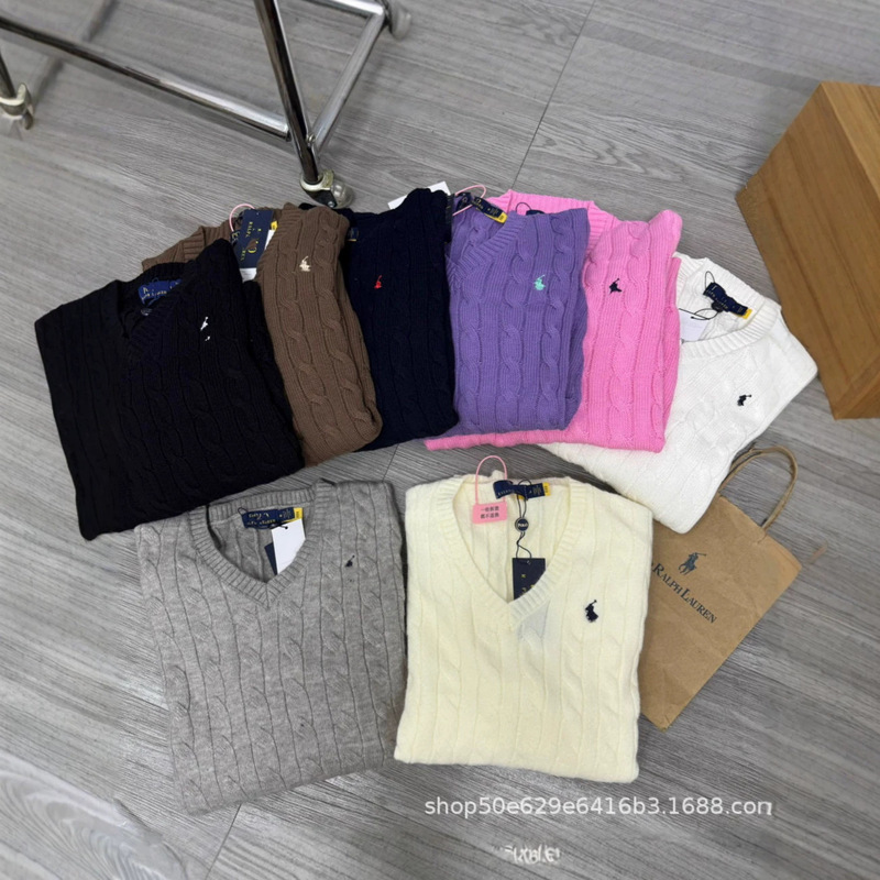 25 high-end version in stock, RL small pony logo embroidered V-neck knit sweater, casual style cable knit sweater 25 high-end version in stock, RL small pony logo embroidered V-neck knit sweater, casual style cable knit sweater