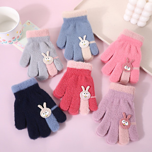 2-8 years old winter thick soft cold warm mink velvet cute cartoon multicolor rabbit knitted finger gloves