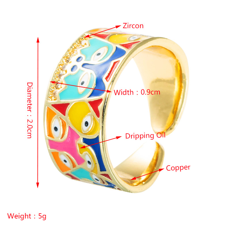 Retro Colorful Oil Eye Copper Gold-plated Ring Wholesale Nihaojewelry display picture 1