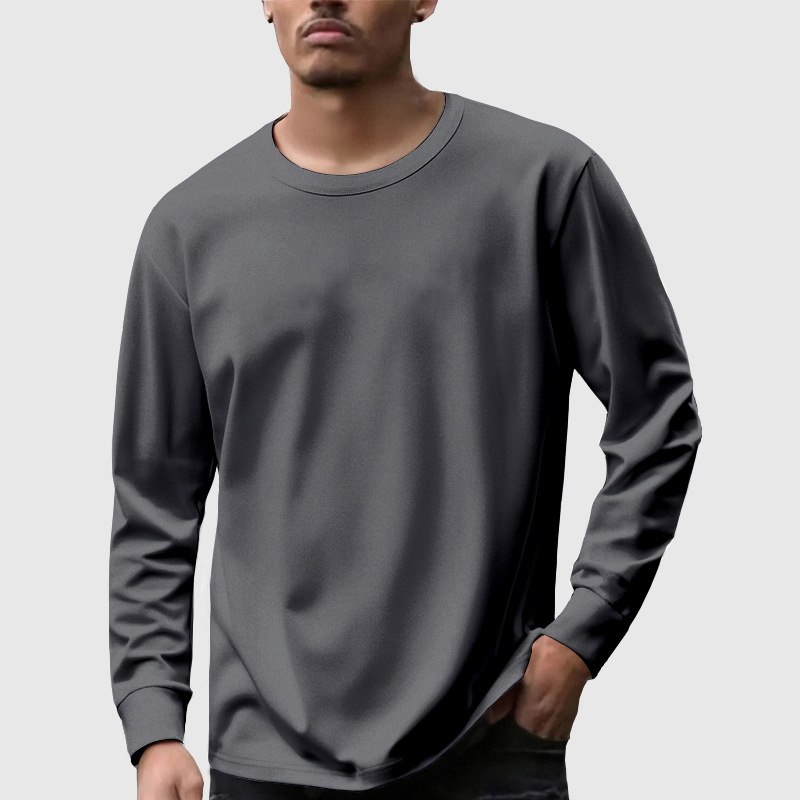 T-shirt a maniche lunghe da uomo in puro cotone girocollo_voghion.com